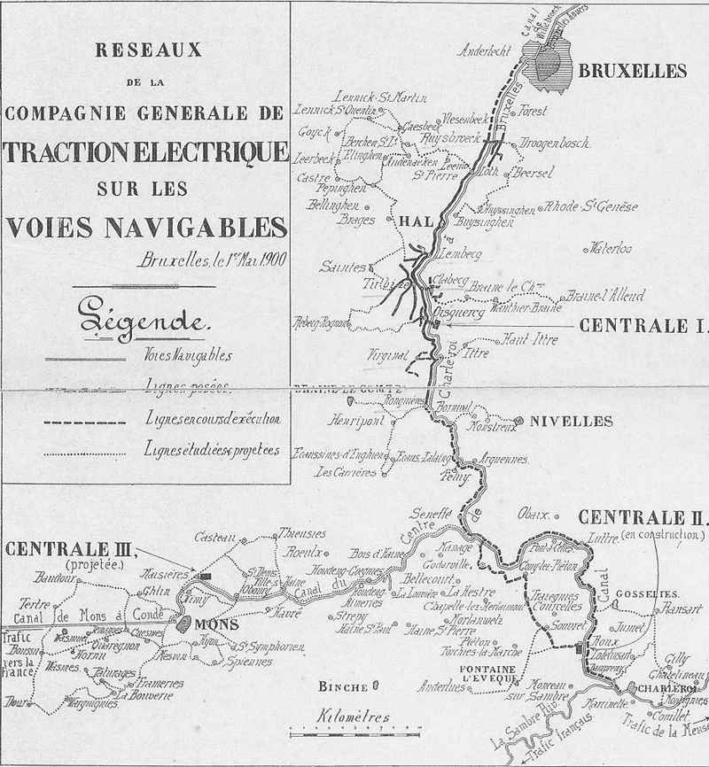 Carte du réseau de distribution électrique en 1900